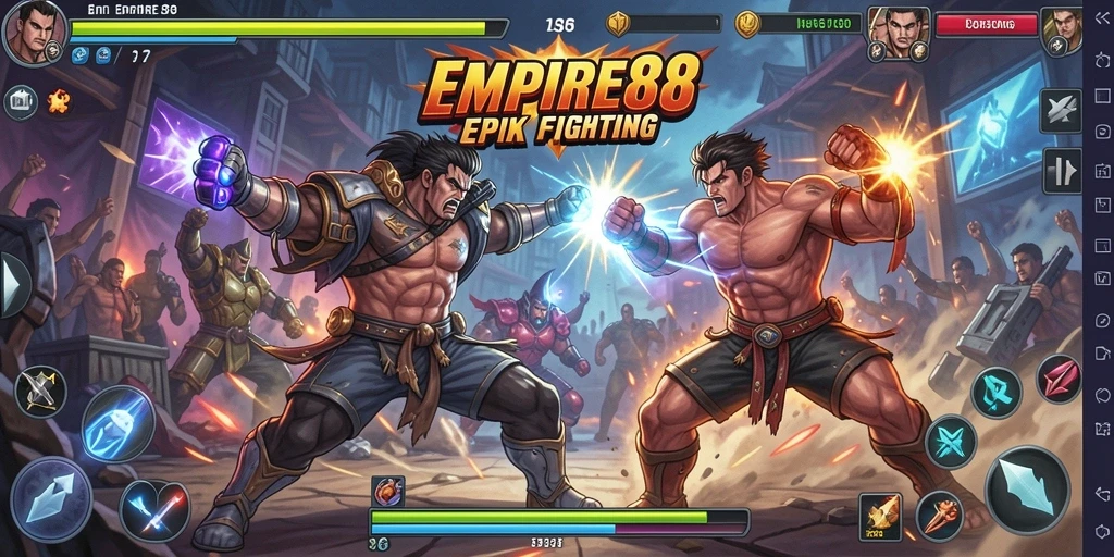 Screenshot utama EMPIRE88 menampilkan duel seru antar karakter Fighting.