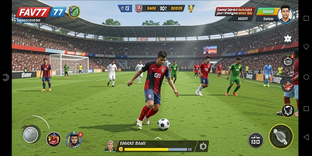 Tampilan gameplay FAV77 dengan aksi sepak bola yang seru.