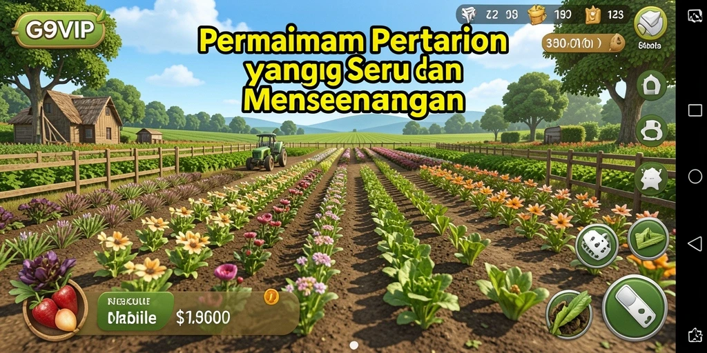 Tampilan gameplay <strong>G9VIP</strong> yang menampilkan aktivitas pertanian yang menarik.