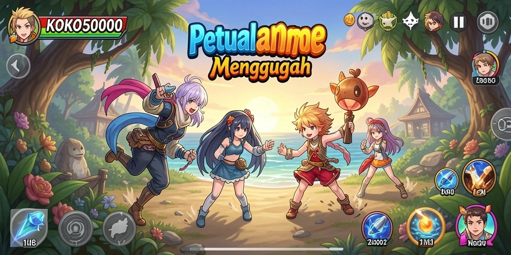 Screenshot KOKO5000 menunjukkan pertarungan seru dengan karakter Anime.