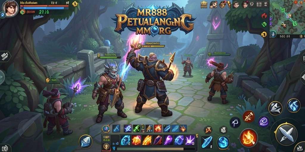 Screenshot gameplay MR888 yang menampilkan pertempuran epik dalam MMORPG.