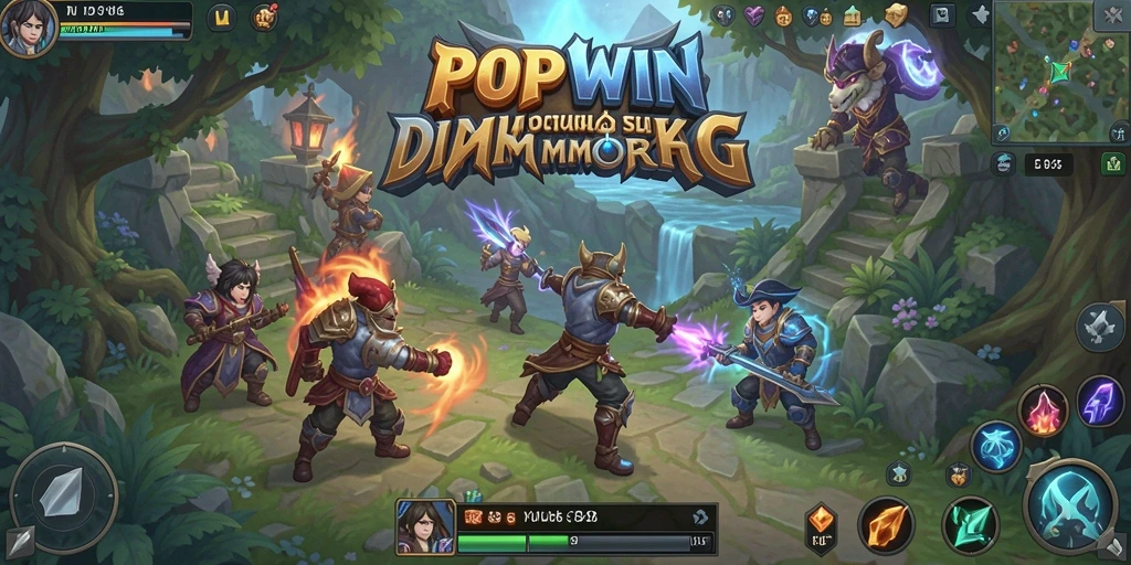 Screenshot utama POPWIN menampilkan aksi seru dalam permainan MMORPG.