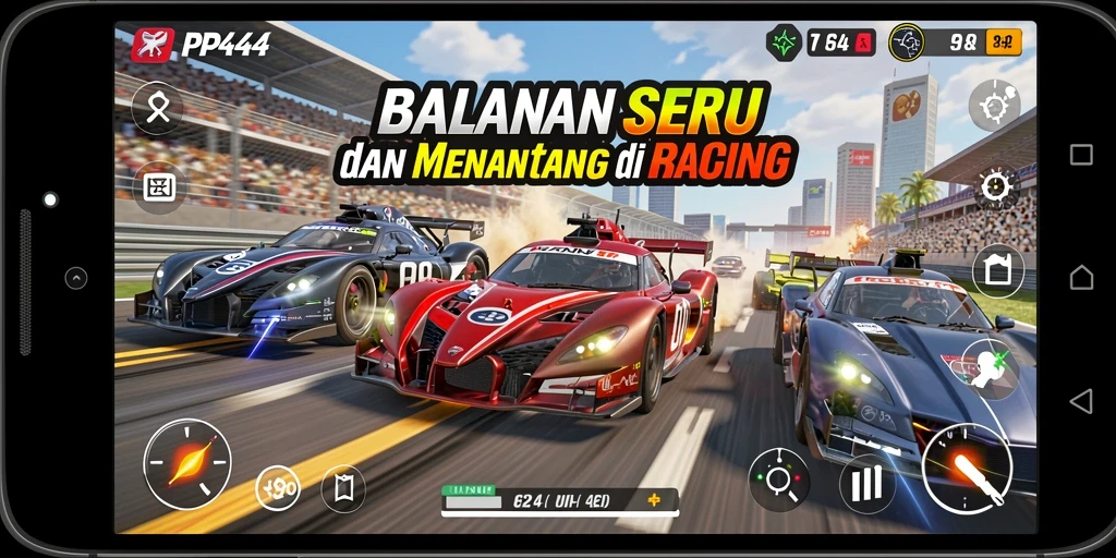 Tampilan gameplay menegangkan dari balapan seru di PP444.