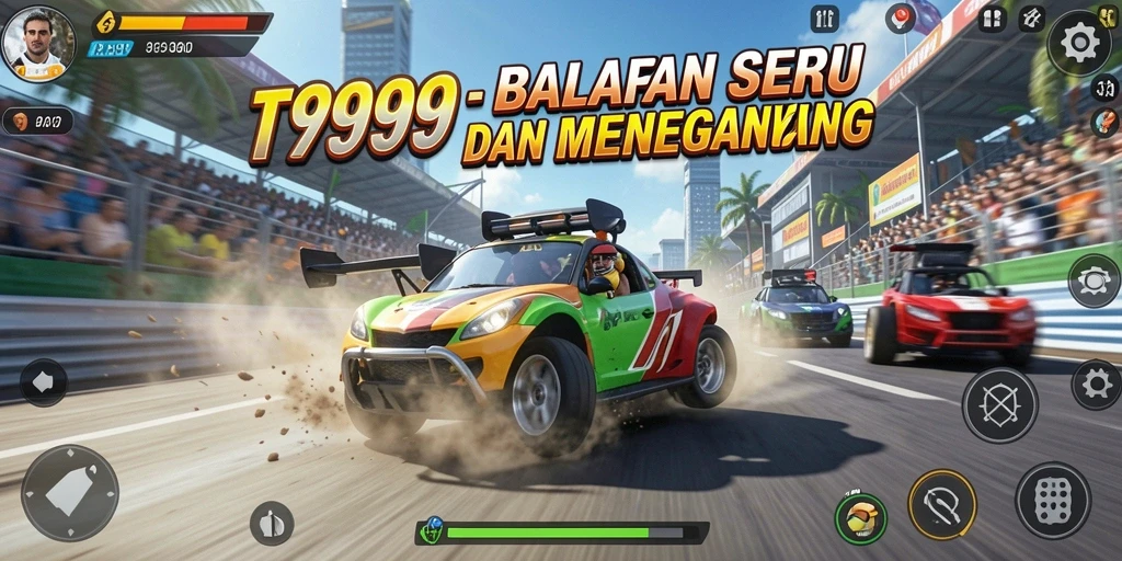 Gameplay seru T9999 dengan balapan yang mendebarkan.