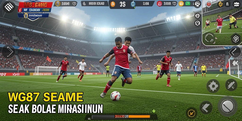 Tangkapan layar utama dari gameplay seru di WG87 yang menampilkan aksi sepak bola.